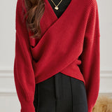 Casual Versatile V-Neck Solid-Color Knitted Top