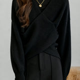 Casual Versatile V-Neck Solid-Color Knitted Top