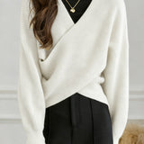 Casual Versatile V-Neck Solid-Color Knitted Top