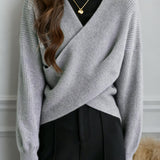 Casual Versatile V-Neck Solid-Color Knitted Top