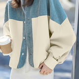 Casual Versatile Color-Block Denim Paneled Coat