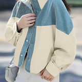 Casual Versatile Color-Block Denim Paneled Coat