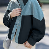 Casual Versatile Color-Block Denim Paneled Coat