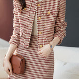 Exquisite Yarn-Dyed Houndstooth Short Coat And Skirt 2-Piece Set