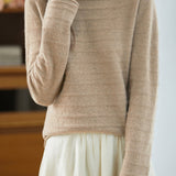 Casual Versatile Half-High Neck Ribbed Pullover Sweater