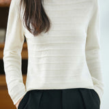 Casual Versatile Half-High Neck Ribbed Pullover Sweater