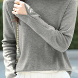 Casual Solid-Color Rhinestone Half-High Neck Pullover Sweater