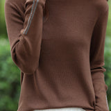 Casual Solid-Color Rhinestone Half-High Neck Pullover Sweater