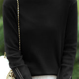 Casual Solid-Color Rhinestone Half-High Neck Pullover Sweater