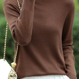 Casual Solid-Color Rhinestone Half-High Neck Pullover Sweater
