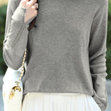 Casual Solid-Color Rhinestone Half-High Neck Pullover Sweater