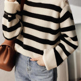 Casual Versatile Striped Stand-Collar Pullover Sweater
