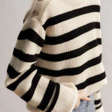 Casual Versatile Striped Stand-Collar Pullover Sweater