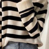 Casual Versatile Striped Stand-Collar Pullover Sweater