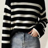 Casual Versatile Striped Stand-Collar Pullover Sweater