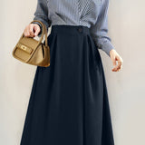 Commuter Versatile Striped Shirt Collar Dress