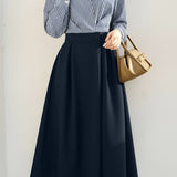 Commuter Versatile Striped Shirt Collar Dress