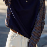 Casual Versatile Patchwork Plaid Pullover Hoodie