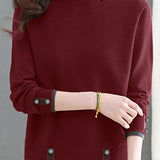Casual Versatile Long-Sleeve Pullover Color-Block Knitted Top