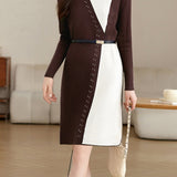 Casual Temperament Color-Block Knitted Dress
