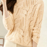 Casual Versatile Half-High Neck Hollow-Out Solid-Color Knitted Top
