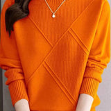 Casual Half-High Neck Diamond-Patterned Pullover Sweater