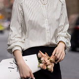 Casual Commuter Pearl Button Striped Long Sleeve Shirt