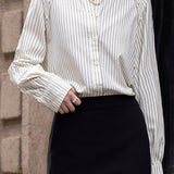 Casual Commuter Pearl Button Striped Long Sleeve Shirt
