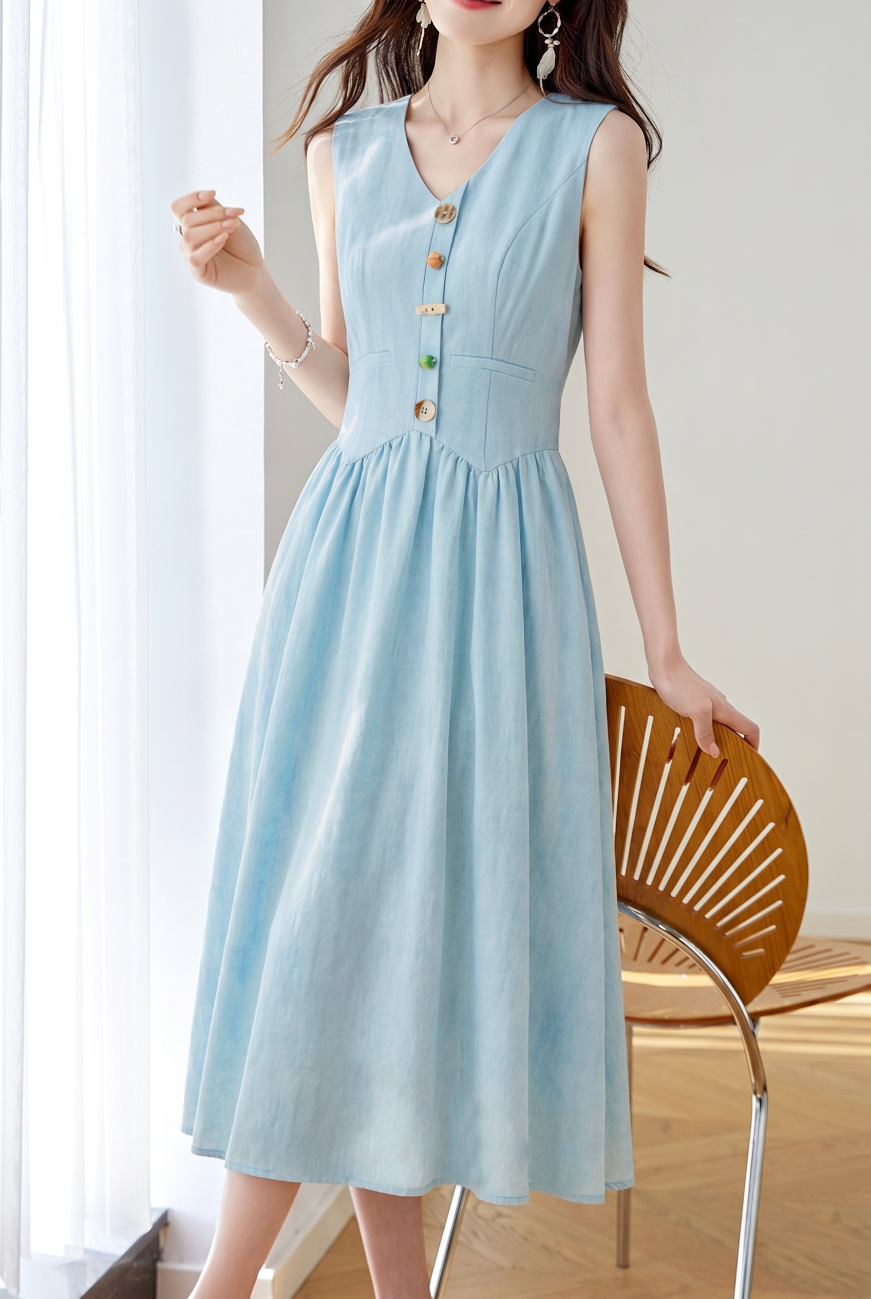 Elegant Color Button Vest Dress – liwisi Elegant Color Button Vest Dress – liwisi