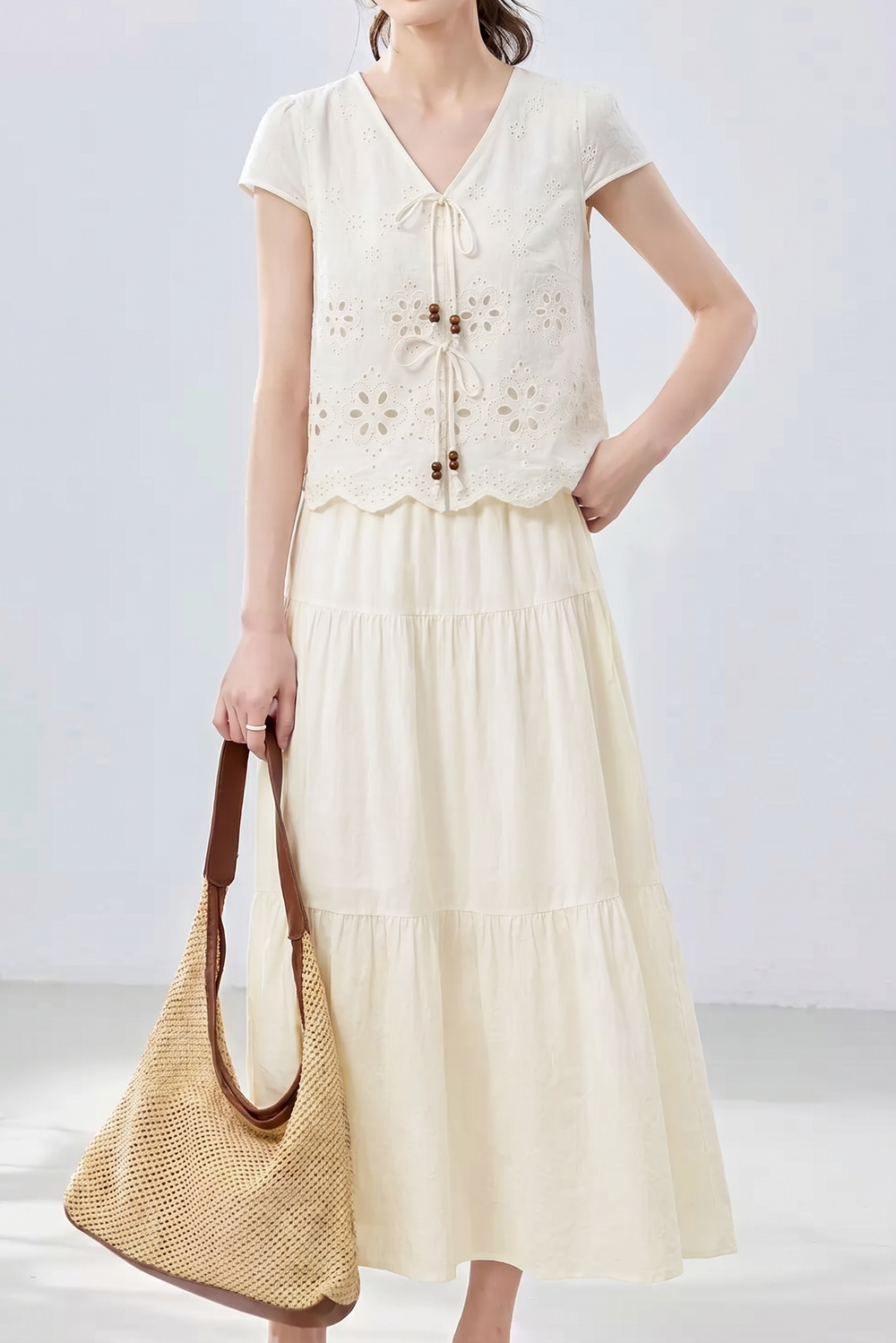 Casual Hollow Out Tie Fake Two-Piece Dress
