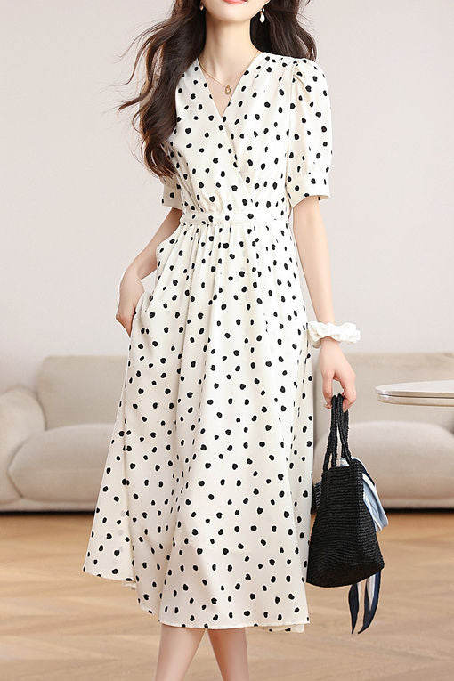 French Retro Commute Polka Dot Dress