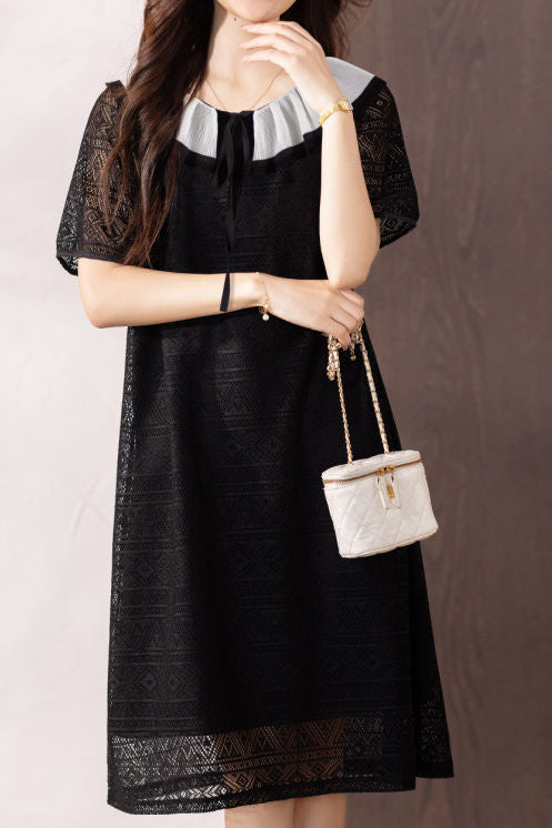 black contrast lace dress Long Sleeve Contrast Lace Detail Maxi Dress In Black Slinky | EGO US