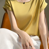 Satin drop shoulder round neck T-shirt - liwisi