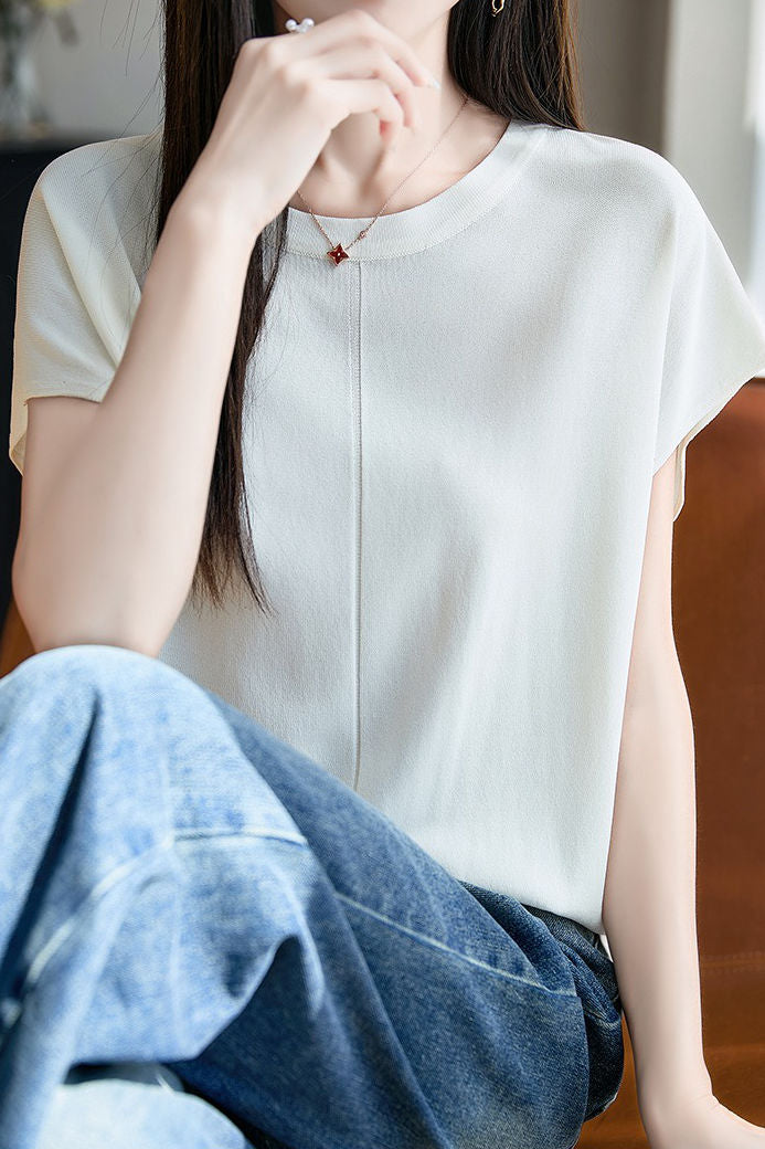 Minimalist versatile round neck top - liwisi
