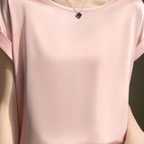 Satin drop shoulder round neck T-shirt - liwisi