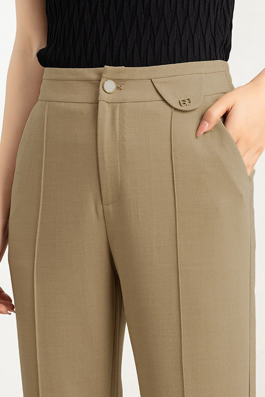 Solid color straight leg nine-point pants - liwisi
