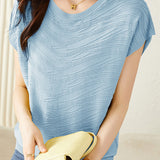 Solid color textured knit T-shirt - liwisi