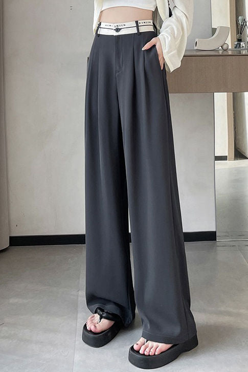 Lettered high-waisted floor-length casual pants - liwisi
