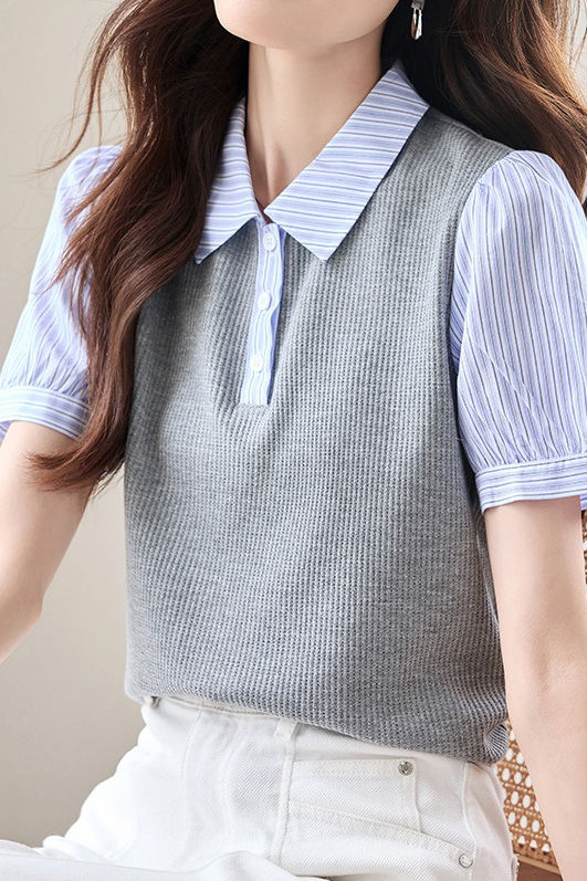 Trendy faux two-piece striped shirt - liwisi