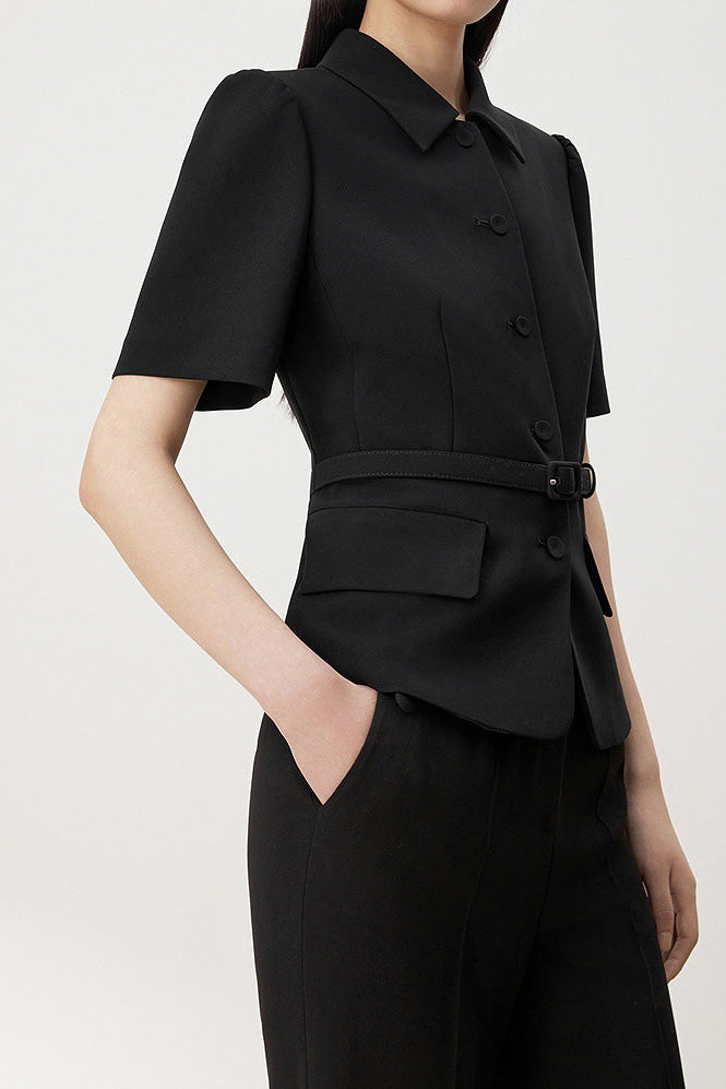 Minimalist short sleeve collared blazer - liwisi