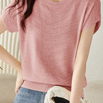 Solid color textured knit T-shirt - liwisi
