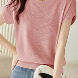 Solid color textured knit T-shirt - liwisi