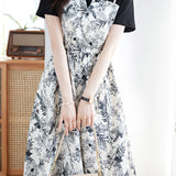 Color block printed faux two-piece dress - liwisi