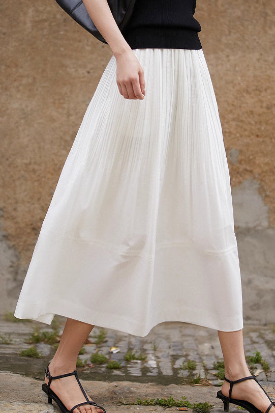 Ruffle edge solid color pleated skirt - liwisi