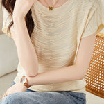 Solid color textured knit T-shirt - liwisi
