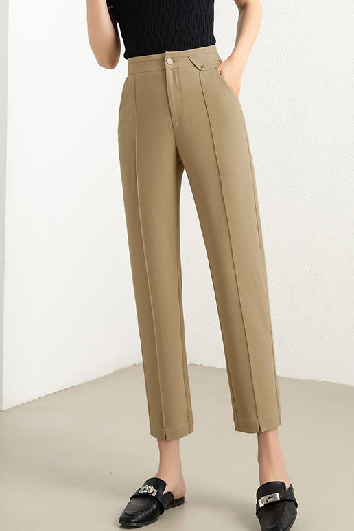 Solid color straight leg nine-point pants - liwisi