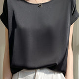 Satin drop shoulder round neck T-shirt - liwisi