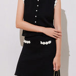 Crocheted beaded sleeveless knit top with matching skirt set - liwisi