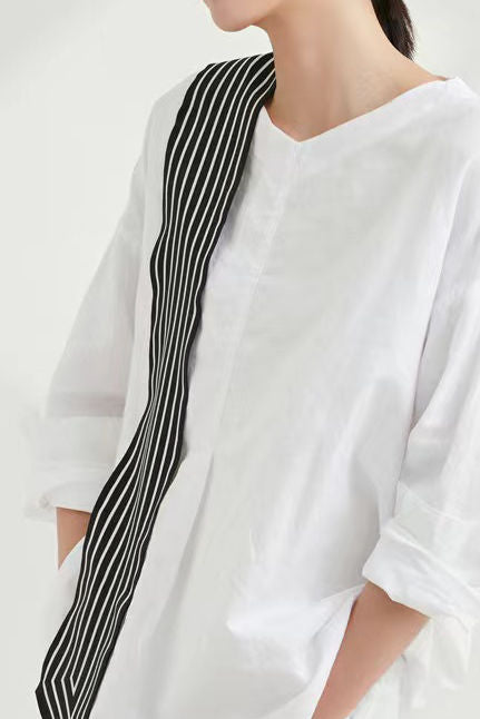 Simple striped long silk scarf - liwisi