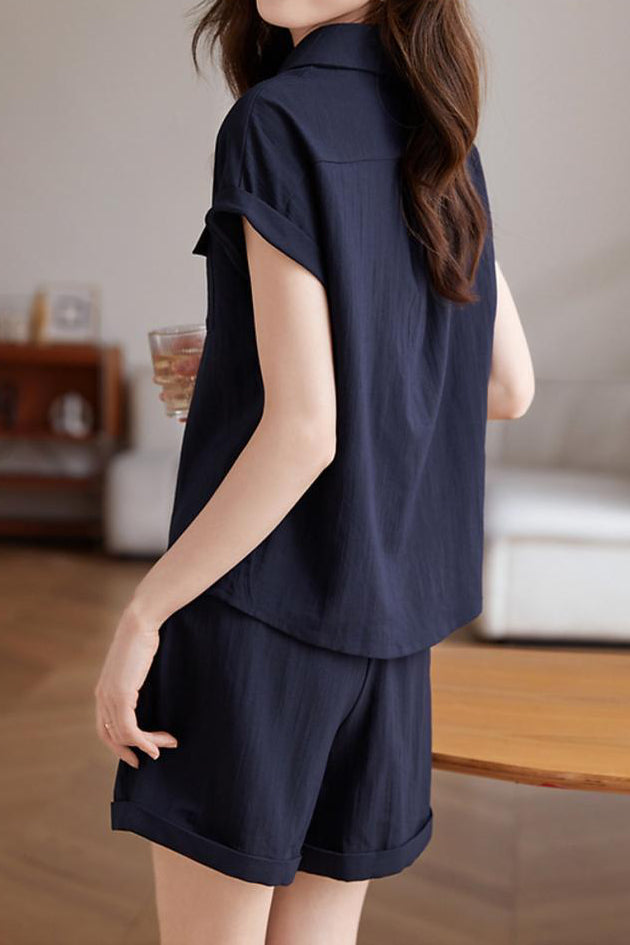 Loose cap sleeve shirt and wide-leg shorts set - liwisi